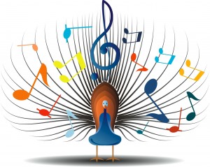 colourful peacock with music notes in its tail, affective aspects to learning music, 